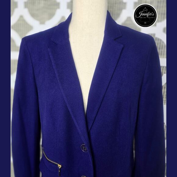 Chico's Purple Blue Pique Knit Notch Collar Zipper Accent Blazer Size 1=M/8 - Picture 3 of 13